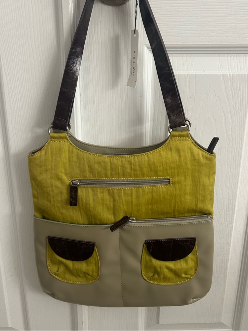 NWT Highway Two-Tone Green and Gray Shoulder Bag Zip Closures Summer Bag